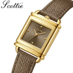 Scottie 9741 Women’s Luxury Square Watch – Waterproof Custom Quartz Wristwear with Leather Strap Gray
