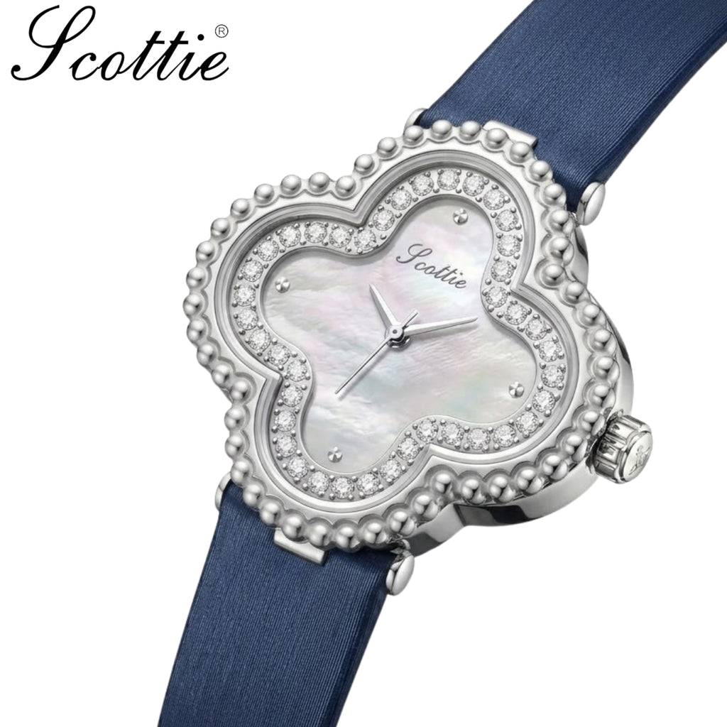 Scottie 9686 Women’s Watch – Waterproof Quartz with Diamond Accents & Leather Strap Blue