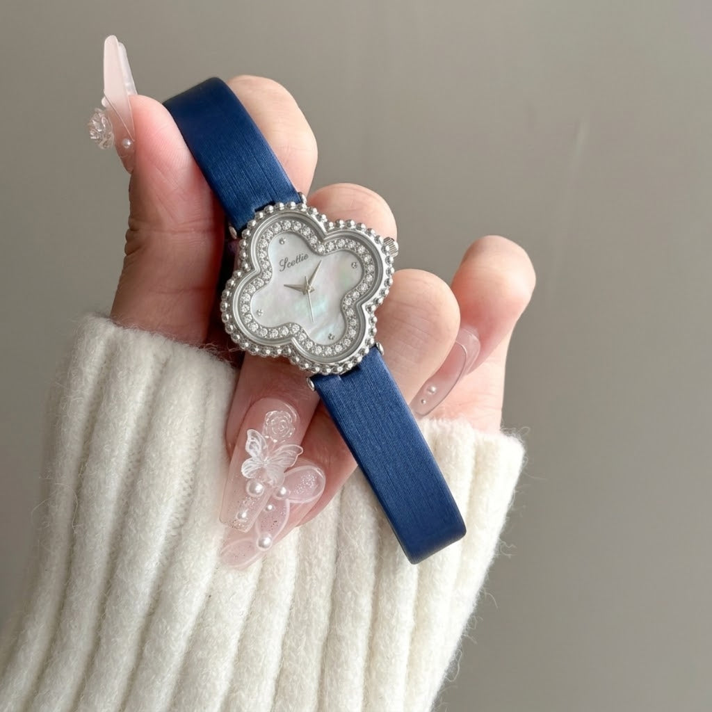 Scottie 9686 Women’s Watch – Waterproof Quartz with Diamond Accents & Leather Strap Blue