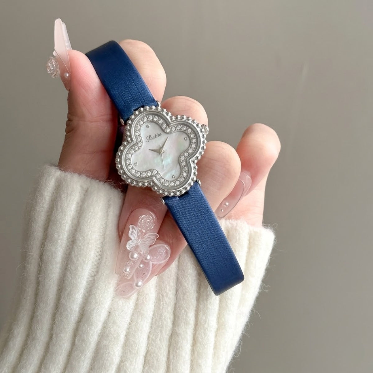 Scottie 9686 Women’s Watch – Waterproof Quartz with Diamond Accents & Leather Strap Blue