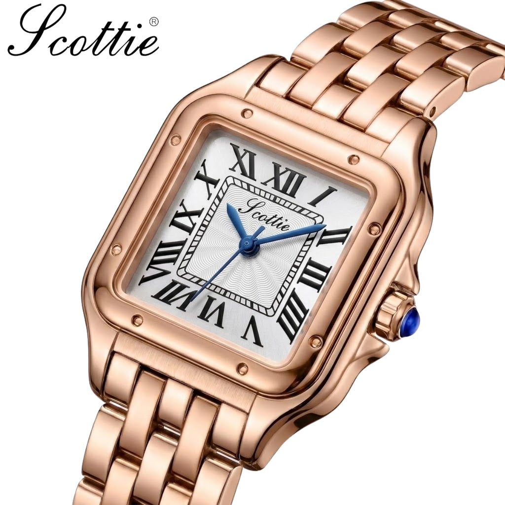 Scottie 9100 Women’s Square Watch – Luxury Stainless Steel Quartz with New Trendy Design Rose Gold
