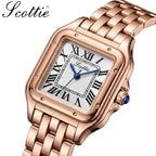 Scottie 9100 Women’s Square Watch – Luxury Stainless Steel Quartz with New Trendy Design Rose Gold